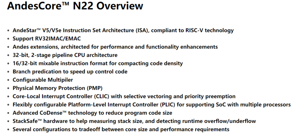 Andescore N22 RISC-V Overview